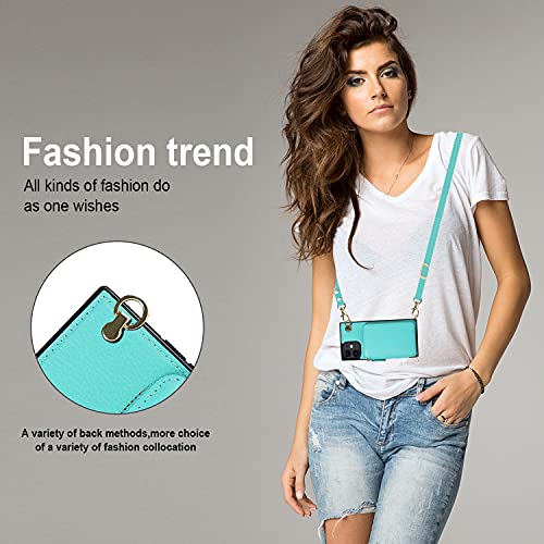 Defbsc Crossbody Zipper Wallet Iphone 12 Mini Case, Square Wallet Case With Crossbody Chain Credit Card Holder Slot Shoulder Handbag Purse Wrist Strap Case For Iphone 12 Mini 5.4 Inch(Mint Green) #TOP4