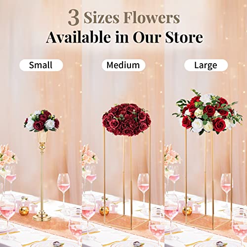Image of NUPTIO Flower Wedding Centrepieces for Tables - 6 Pcs 9.5in Diameter Burgundy & White Artificial Flowers Rose Ball for Centerpieces Table - Fake Rose Arrangements for Weddings Birthday Party Decor