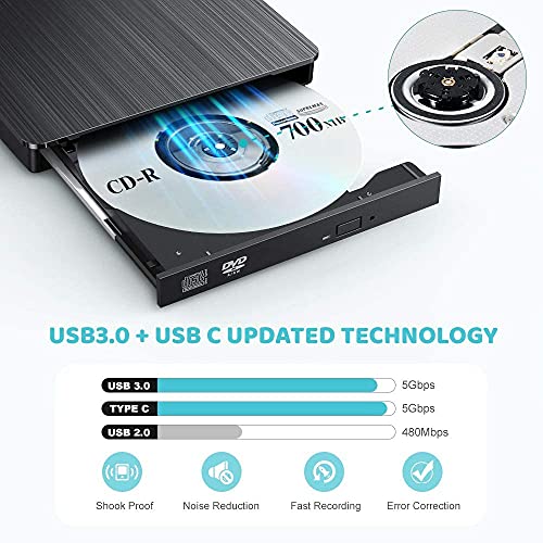 Unidad Externa CD DVD USB 3.0 con Adaptador Tipo C miniatura 2