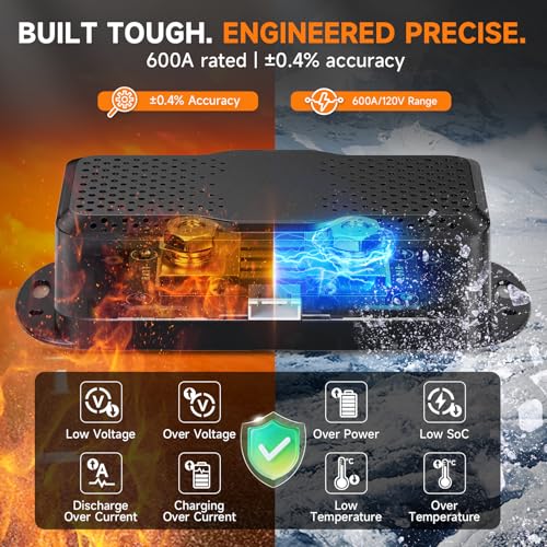 Image of 2026 Bluetooth Battery Monitor with 600A Smart Shunt FOXWELL BT630, Track Volt /Amp /Watt /Capacity, 8 Protection Alarms, for LiFePO4 /Lithium /RV /Solar /Marine /Off-Grid, Extend Battery Life, Easy Install