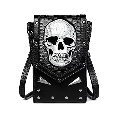 Crossbody Bags Studded Men's and Women's Shoulder Crossbody Bags Halloween Skull Horror Bag - Adjustable Shoulder Strap With Magnetic Buckle - - Punk Rock Biker Costume