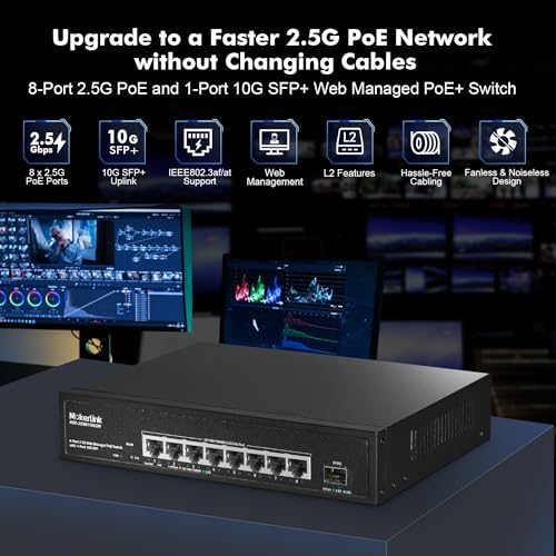 Image of MokerLink 9-Port 2.5 Gigabit PoE Web-Managed Switch with 1 x 10G SFP Port, 8 x PoE IEEE802.3af /at, 120W, Managed Fanless Wall-Mountable Network Switch