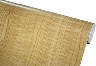 BUVU Lámina Adhesiva para Muebles, Color marrón Claro, Aspecto de Madera, lámina autoadhesiva para Muebles, 45 cm x 300 cm, Color marrón Claro, Vintage, a Rayas, Resistente al Agua, para Muebles,