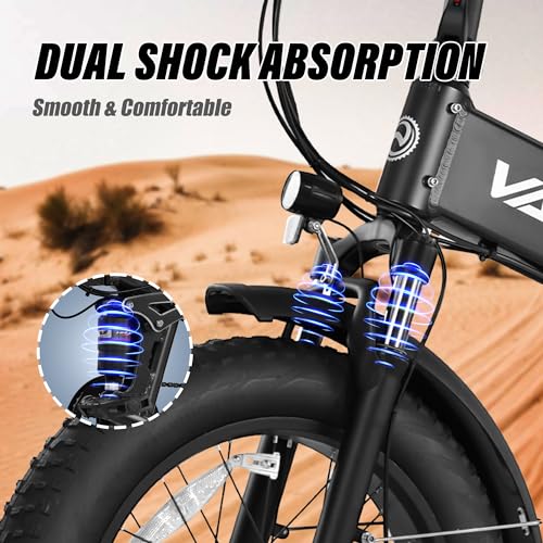 Image of VARUN Electric Bike - 1000W Peak Motor, 25MPH, 60+ Miles, 20 inch * 4.0 inch Fat Tire Foldable Ebike with 48V 13 Ah Battery Lightweight Aluminum Frame E-Bike for Adults with Front Suspension /Full Suspension