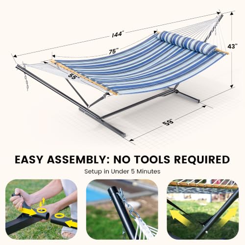 Image of ANAGOO Double Hammock with Stand 500lbs Heavy Duty Outdoor Two Person Blue