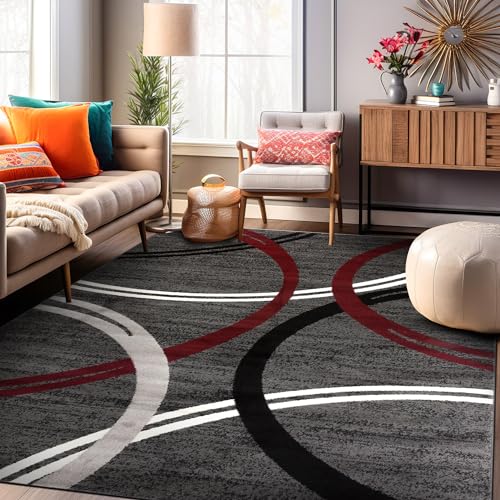 Rugshop Modern Wavy Circles Design Area Rug 8'8" x 12' Red