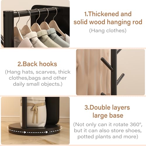 Image of AnywaysWood 70 inchx19 inchFull Length Mirror with Stand,Coat Rack with Mirror,Solid Wood Floor Mirror,Swivel Mirrorfor Bedroom, Living Room, Cloakroom
