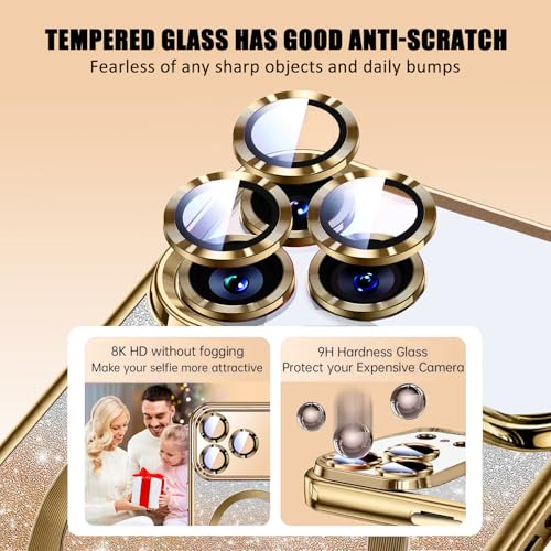 Image of Misscase for iPhone 17 Pro Max Case Compatible with MagSafe,Built-in Camera Lens Protector Full Protection Soft TPU Anti-Scratch Anti-Fingerprint Magnetic Glitter Slim Case Cover 6.9 inch Gold