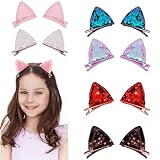 FASOTY 12PCS Cat Ears Hair Clips Cute Reversible Sequins Sparkly Cat Ear Clips Barrettes for Women Girls Hair Accessories for Costume Party Favor Halloween Christmas Decoration