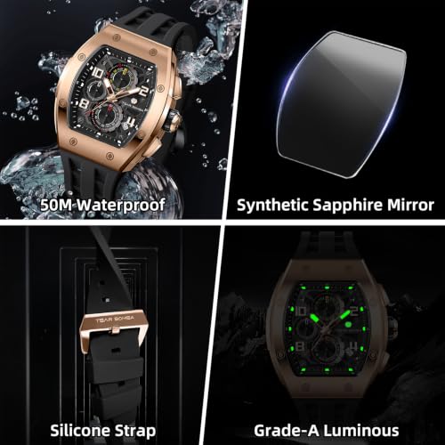Image of Benyar Automatic Watches for Men | Skeleton Mechanical Leather Strap Mens Watch | 45mm Dial | 30M Waterproof | Men's Stylish Gift