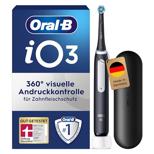 Oral-B iO Series 3 Elektrische Zahnbürste — Electric Toothbrush, Inkl. 1 Aufsteckbürste, 3 Putzmodi für Zahnpflege — Designed by Braun, GUT GETESTET von STIFTUNG WARENTEST, Schwarz