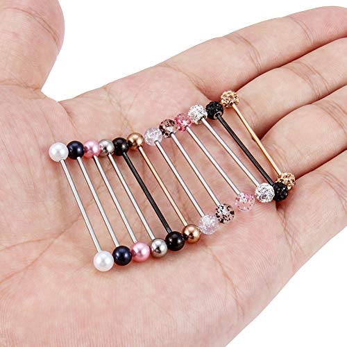 Lcolyoli Short Industrial Barbell 16G Stainless Steel Helix Cartilage Earring Externally Threaded Crystal Ball Body Piercing Jewelry For Women Men 1 1/8 Inch(28Mm) Rose Gold Black Silver Pearl 12Pcs #TOP2
