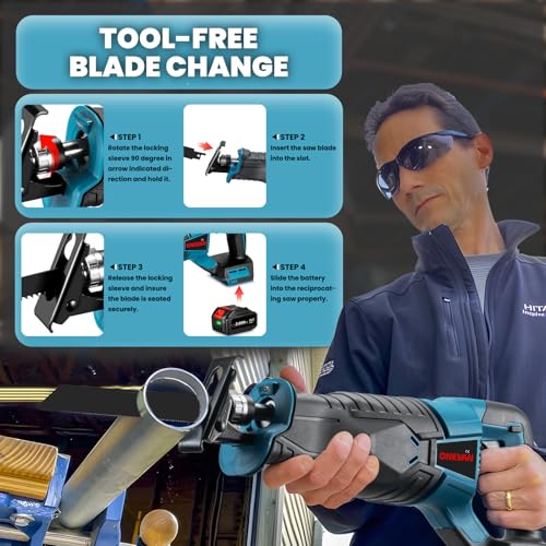 Cordless Reciprocating Saw - Battery Hand Saw for Cutting Wood, 0-2800SPM Stroke Speed with 4 Blades for PVC/Wood/Metal Cuting (Incl. 2 Batteries) 5 Cordless Reciprocating Saw - Battery Hand Saw for Cutting Wood, 0-2800SPM Stroke Speed with 4 Blades for PVC/Wood/Metal Cuting (Incl. 2 Batteries) - Image 5