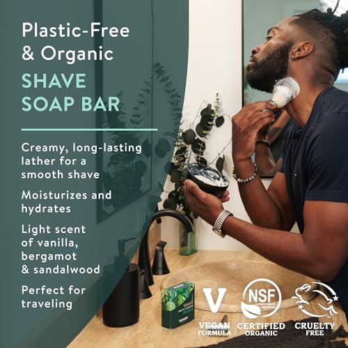 Image of Badger Shaving Soap Puck, Organic Moisturizing Shave Soap Bar, Rich Lasting Lather, Light Natural Scent, Plastic Free & Vegan Shave Soap for Men & Women, 3.15 oz Bar