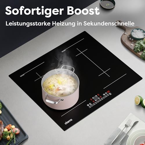 Foto von CIARRA CBBIH4BFF 4 Zonen Einbau Induktionskochfeld mit Zwei Flexzonen Power Booster Touch-Bedienung Kochfeld Induktion 4 Platten 9 Leistungsstufen Induktionskochplatte 60cm 7200W