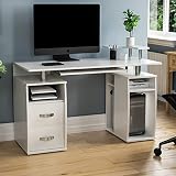Vida Designs Otley Computertisch mit Ablagen und 2 Schubladen, Home Office PC/Laptop Gaming-Tisch, Arbeitsstation mit Tastaturablage, Möbel, weiß, 85 x 120 x 55 cm