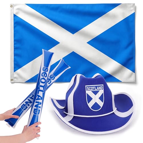 Kit Écosse 4 pièces Toyland avec chapeau de cowboy drapeau et bâtons pour sport