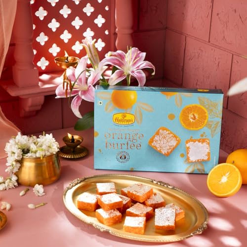 Image of Haldiram's Nagpur Orange Burfee 250g � Delightful Orange Barfi Sweet | Traditional Indian Sweet Treat for Diwali, Rakhi, and More