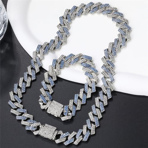 Silbernes Hundehalsband, glitzernde Diamanten, kubanische Gliederkette, Glitzerkette, Strass-Hundehalskette für kleine, mittelgroße und große Haustiere, 25,4 cm
