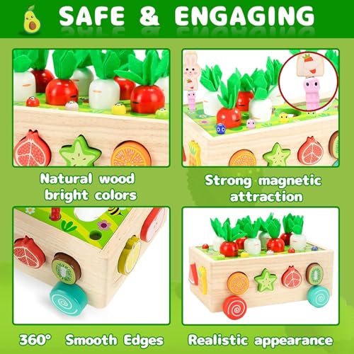 Image of Montessori Wooden Toy, Magnetic Fishing Game, Motor Skills, Carrot Harvest, Vegetables Sorting & Stacks, Educational Gift for Toddlers Kids Ages 1 2 3 4 5
