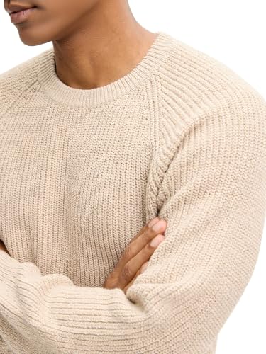 Men's Crewneck Sweater Casual Long Sleeve Knitted Pullover Sweaters, Khaki, M4