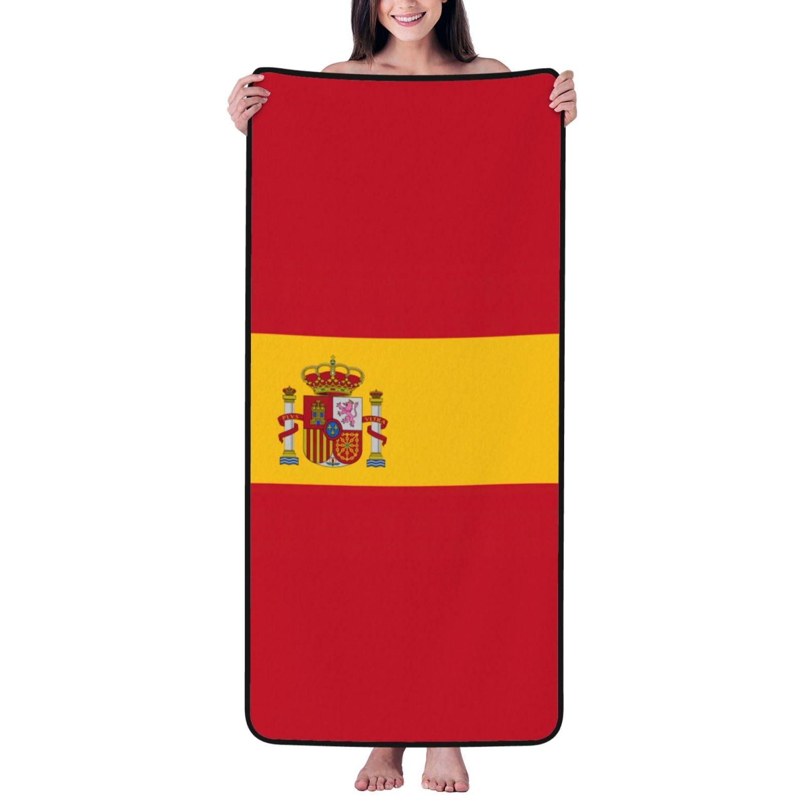 Nimongt Unisex Black Spanish Flag Print Lightweight Comfort Coral Velvet Bath Towel Home Bathroom Hotel Spa Beach Travel