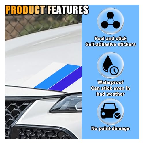 Image of 10 Inch Classic Retro Style Tri-Color Stripe Sticker Decal, Car Exterior or Interior Accessories for Toyota Tacoma 4Runner Tundra, Decoration Grille Fender Hood Side Skirt Bumper Dashboard (Blue)