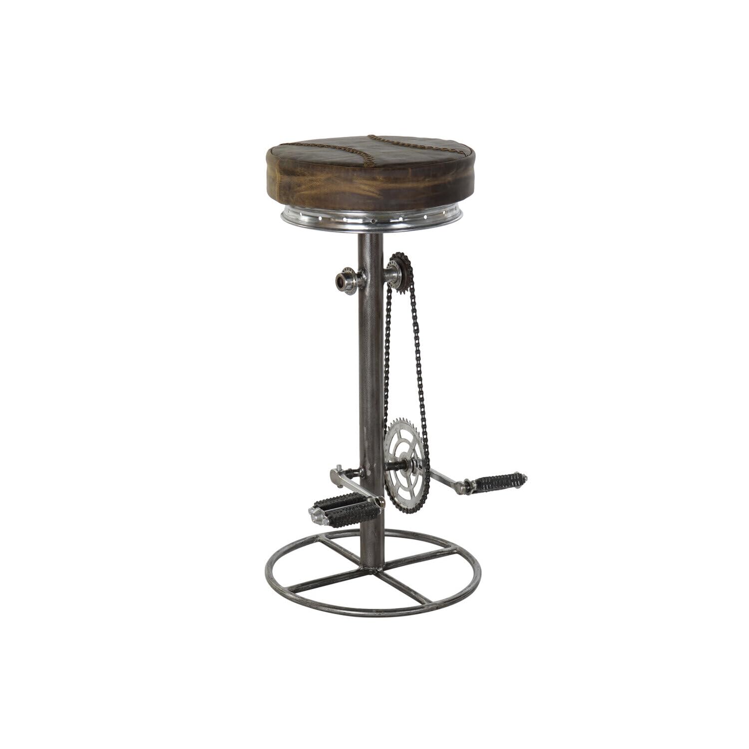 Tabouret métal cuir marron style industriel vintage avec repose-pieds pédales 82 cm