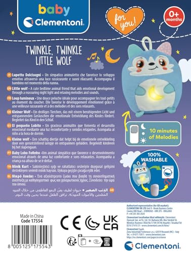 Clementoni Baby for You Twinkle Twinkle Little Wolf Veilleuse pour Enfants Jeu de + Loup avec lumières et Sons relaxants Support pour Sommeil Serein 17554 - vue 5
