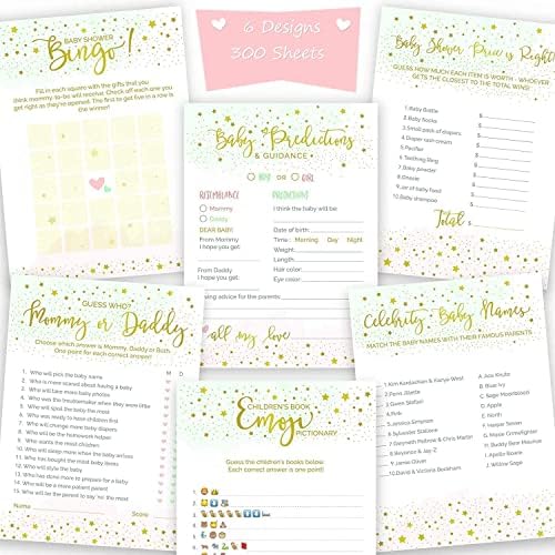 6 games (50 of each) Baby Shower Games Gender Neutral | Fun baby shower favors, gender reveal party supplies & activities set for boy & girl | Card games include Baby Predictions & Advice, Emoji games