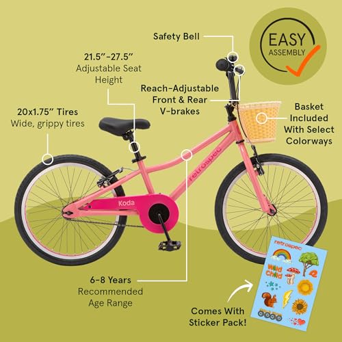Image of Retrospec Koda Plus Kids Bike for Boys & Girls Ages 6-8 Years - Children's Bicycle, Adjustable Seat & Handlebars