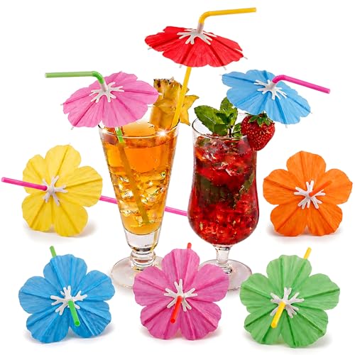 100 Pitillos con Sombrilla Tropical de Plástico Flexible 24 cm miniatura 1