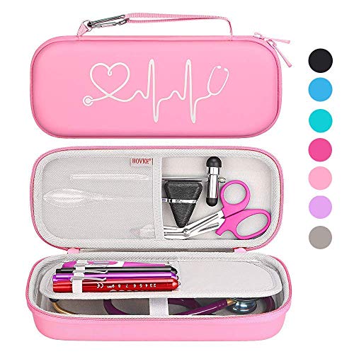 Bovke Stethoskop Hartschale, passend für 3M Classic III, Lightweight II S.E, Kardiologie IV, MDF Acoustica Stethoskop Zusätzlicher Platz für Zubehör Penlight und EMT medizinische Schere, Rosa Cover