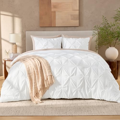 Image of Andency White Twin Comforter Set (66x90Inch), 2 Pieces Cute Soft Pinch Pleat Bedding Comforters & Sets for Kids Girls, All Season Lightweight Fluffy Down Alternative Bed Set