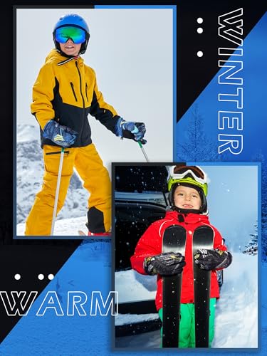 Image of Honoson 2 Pairs Kids Snow Gloves, Winter Waterproof | for Outdoor Snowboard Sledding, Warm Fleece Lining, Windproof, Adjustable Wrist Strap, Youth Cold Weather Ski Glove