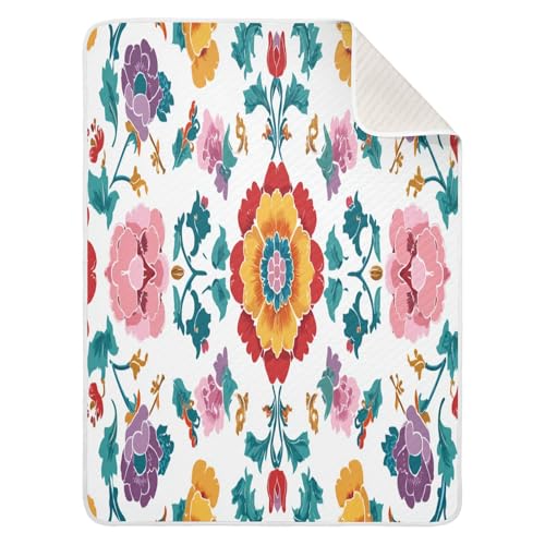 Kigai Colorful Flowers Baby Blanket for Boys Girls Swaddle Blankets Soft Cozy Receiving Blanket Nursery Crib Blankets for Toddler Newborn, 30 x 40 Inch