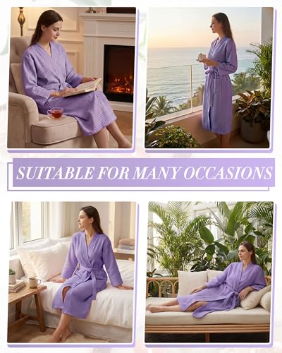 Image of Panitay Women's Waffle Knit Robes Thin Spa Bath Robe Bulk Hotel Lightweight Commercial Soft for House Shower Party
