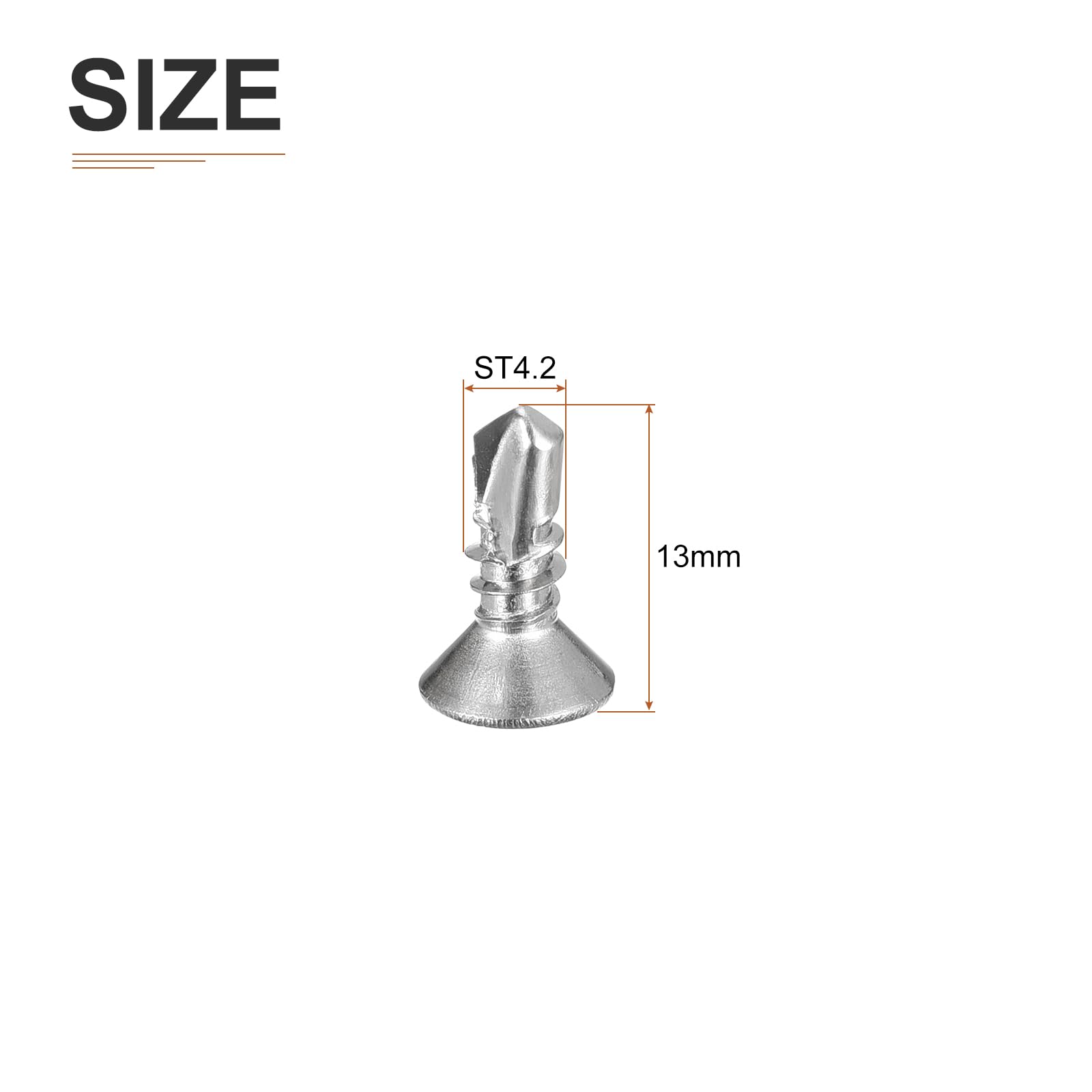 DTGN 100Pcs ST4.2x13mm Self Drilling Screws, 304 Stainless Steel Flat Head Phillips Sheet Metal Screw - Image 2