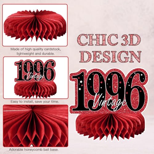 Image of 9Pcs 30th Birthday Decorations Red and Black 30th Birthday Party Decorations for Women,Happy 30 Years Vintage 1996 Aged Honeycomb Centerpieces Table Sign Decor Supplies