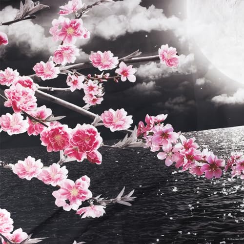 LB Black Sea Tapestry Butterfly on Pink Flower Tree Tapestry Wall Hanging Full Moon Night Scenery Tapestries for Living Room Bedroom Dorm Wall Decor,59x39 inch - Image 4