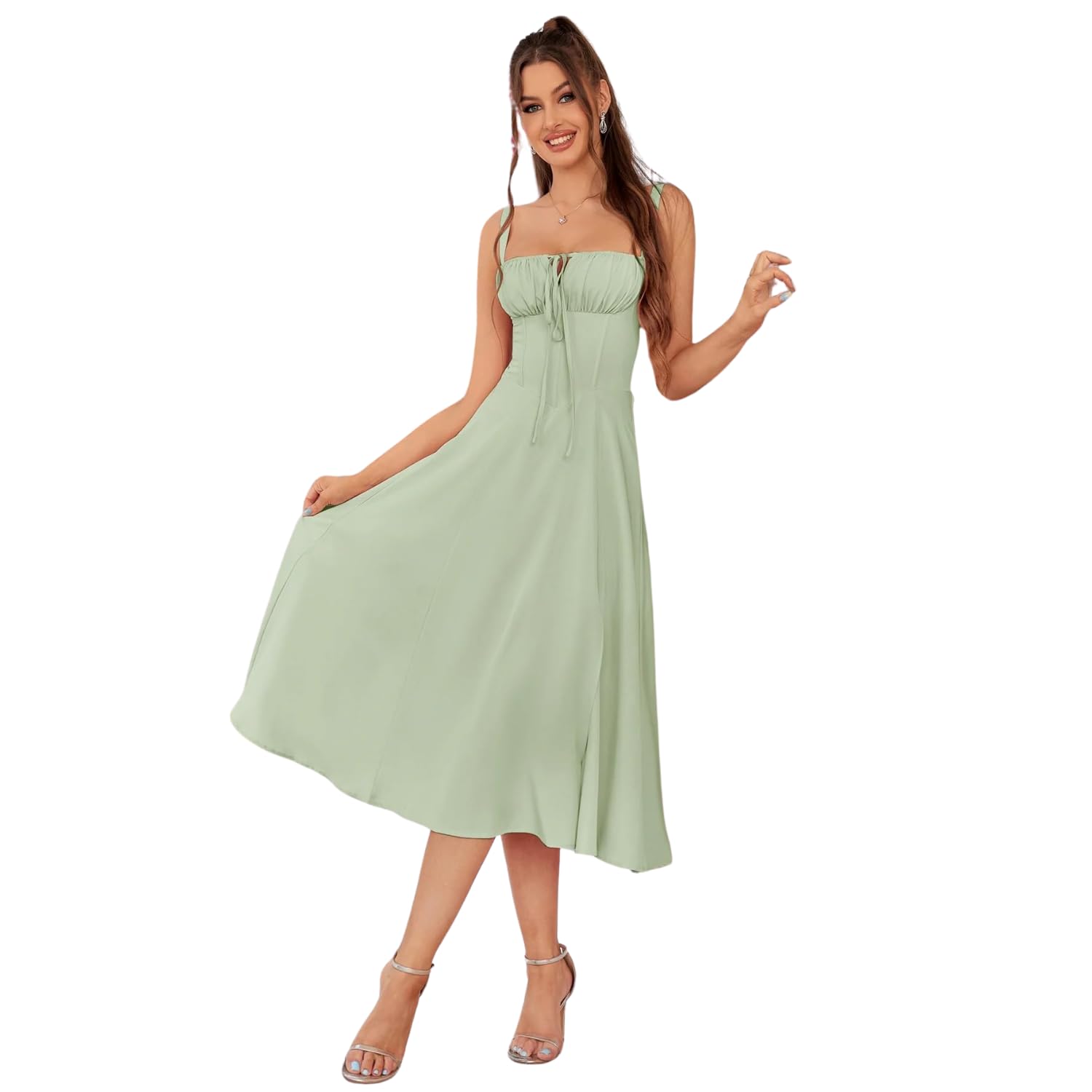 A-Line Sleeveless midi Dress for Women with Slit-image-24