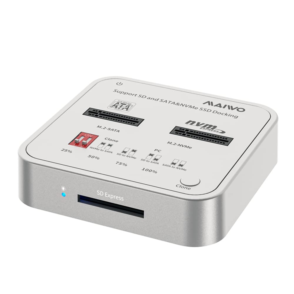 MAIWO M.2 NVMe SATA SSD Cloner Reader, USB 3.1 10Gbps, Support 4 Clone Modes - NVMe to SATA, SATA to NVMe, SD Card to NVMe, SD Card to SATA