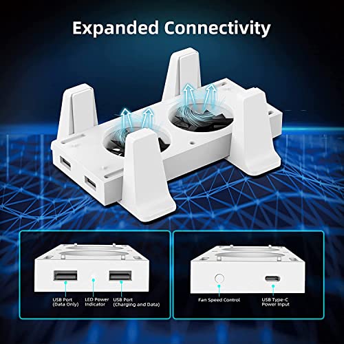 Image of PSS Vertical Stand with Cooling Fans for Xbox Series S Console, 2 Adjustable Fans Rotate Speed with Type-C Power Input, USB Charging and Data Transmission Ports, White
