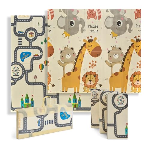 Buddy Baby   Alfombra de Juegos para Bebé XXL180x200 cm   Doble Cara, Tapete Muy acolchado, Plegable y con Bolsa de transporte (Zoo/Coches)