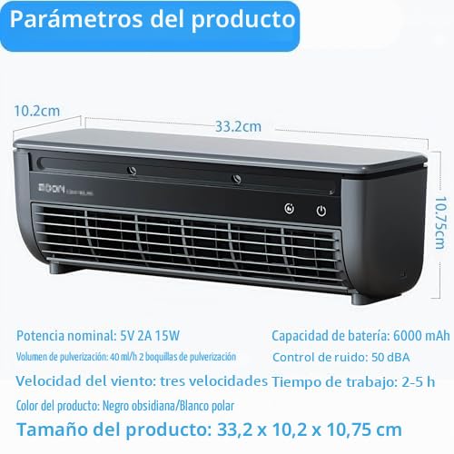 Enfriador de aire montado en pared con carga Qi, ventilador portátil para el hogar y la oficina, 3 velocidades de refrigeración silenciosa, fácil instalación sin perforación, diseño elegante para