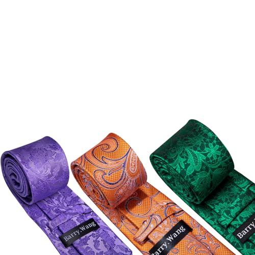 Image of Barry.Wang 6 PCS Men Ties Set Silk Business Fashion Woven Necktie Handkerchief Cufflinks Paisley Stripe Wedding Party