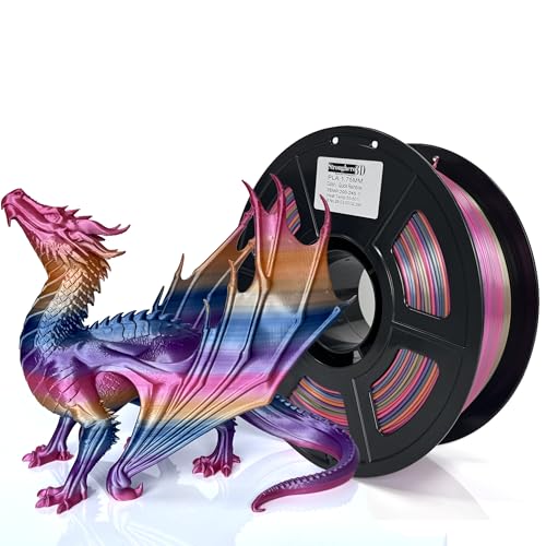 Image of PLA Filament 1.75mm, Fast Color Change Silk Rainbow, Glossy Multi Color 3D Printer Filament, Quick Rainbow PLA Filament for FDM 3D Printing, 1kg Spool