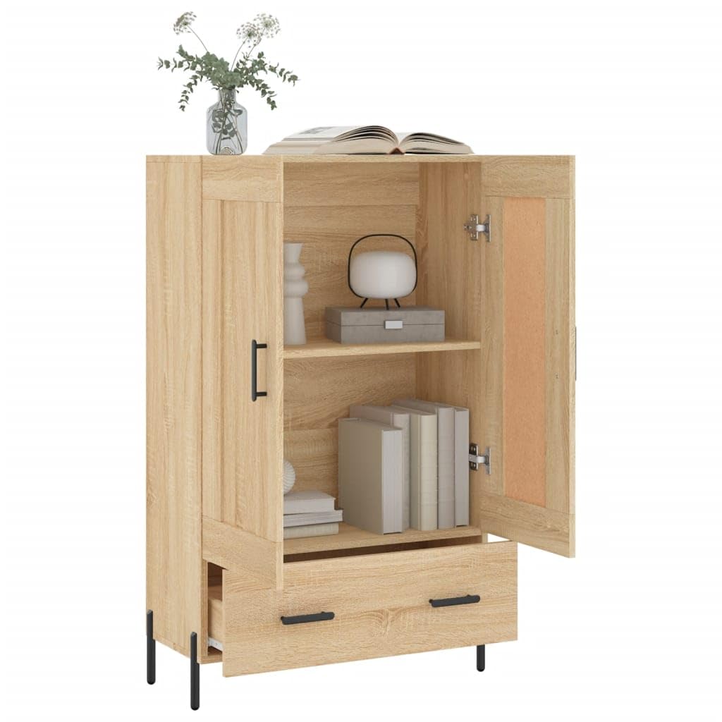 Highboard Sonoma Rovere 69,5 x 31 x 115 cm in legno con supporto a parete e superficie di presentazione per arredamento elegante