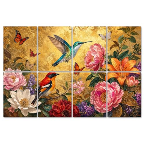 8 Pack Paneles Acústicos Decorativos con Diseño Botánico Vintage de Mariposas y Flores, Auto-Adhesivos, para Estudios y Oficinas 48"x32"