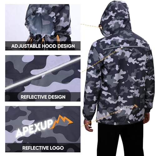 Image of APEXUP Packable Rain Jacket Men Waterproof Lightweight Raincoat with Hood